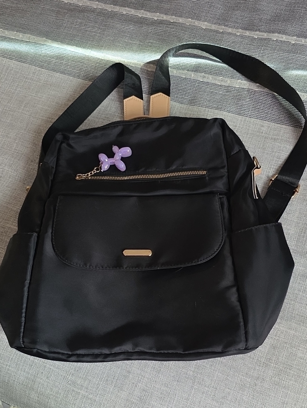 Black Women’s Nylon Backpack Handbag with Gold Accents